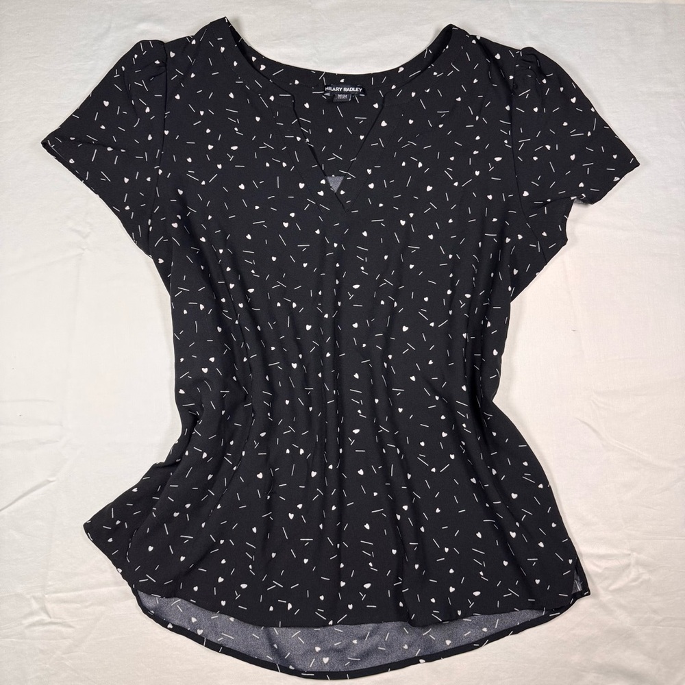 Hilary Radley Black Blouse with White Accents